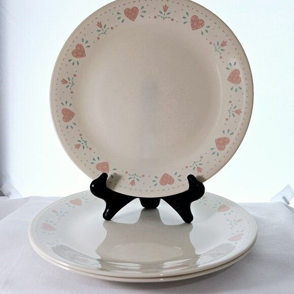 Corelle Forever Yours Dinner Plates 10" set of 3 pink hearts tulip floral - Picture 3 of 8